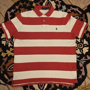 🔥🔥Red and White Striped Ralph Laureb Polo Shirt🔥🔥 Size M/L